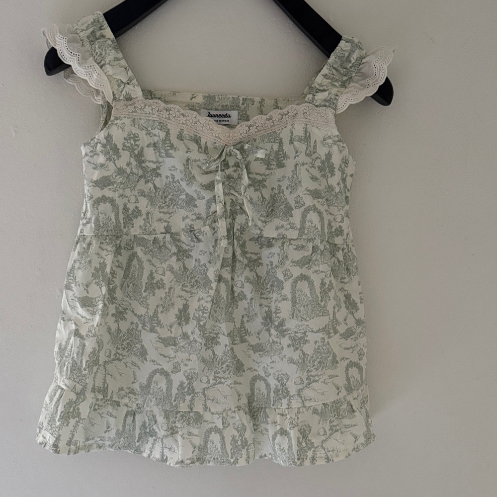 Lace-Trim Toile Sleep sets  - Sage Green